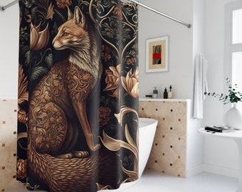 Fox Shower Curtain | Gothic Shower Curtain | Botanical Shower Curtain | Whimsigoth | Victorian | Gothic Bathroom Decor | Animal Lover Gift