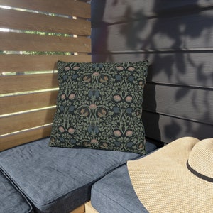 William Morris Inspired Outdoor Pillow | Patio Pillow | Cottagecore Pillow | Botanical Pillow | Boho Outdoor Pillow | Waterproof Pillow 16" × 16"