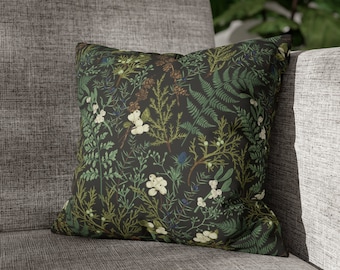 Cottagecore Pillow Cover | Faux Suede | Botanical Pillow Cover | Enchanted Forest | Mistletoe | Pine | Botanical Throw Pillow Cover