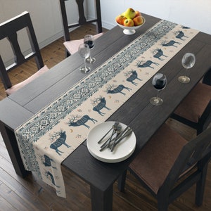 Scandinavian Table Runner | Reindeer | Rustic Linens | Celestial | Yule Table Decor | Winter | Holiday | Solstice | Christmas Table Runner