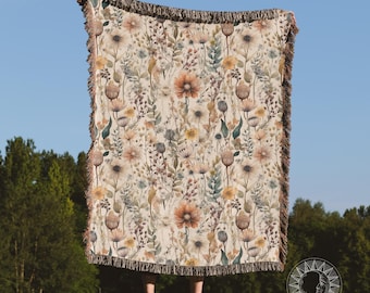 Botanical Woven Blanket | Wildflowers | Cottagecore Blanket | Whimsical Home Decor | Floral Throw Blanket | Botanical Woven Tapestry Gift