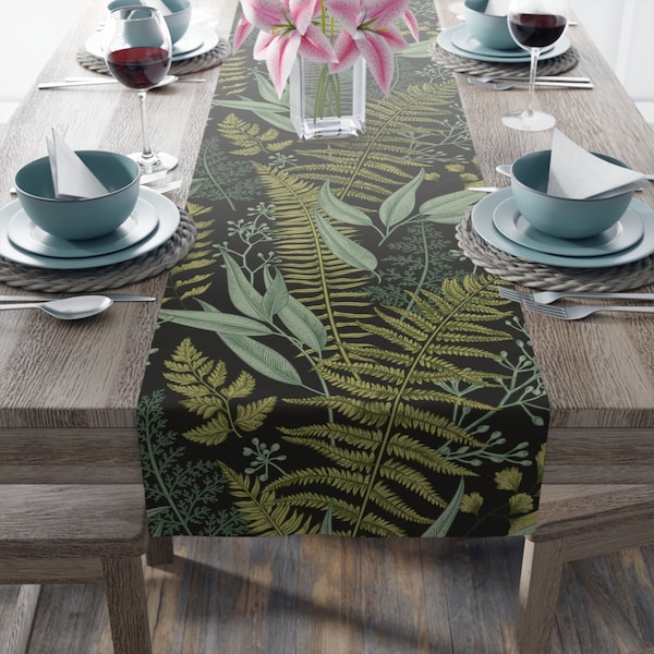 Botanical Forest Table Runner | Cottagecore Table Runner | Jungle | Boho Table Runner | Botanical Table Decor | Eucalyptus | Fern | Nature