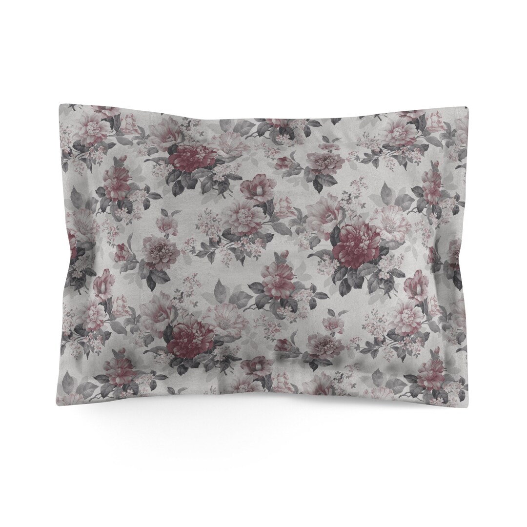Gray Floral Pillow Cover Microfiber Pillowcase Floral Etsy
