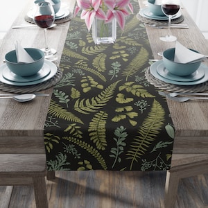 Botanical Table Runner | Cottagecore Linens | Forest Table Decor | Dark Boho Decor | Fern | Garden | Botanical Linens | Plant Decor
