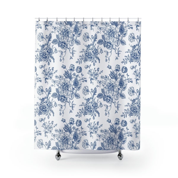 Blue Toile Shower Curtain Etsy