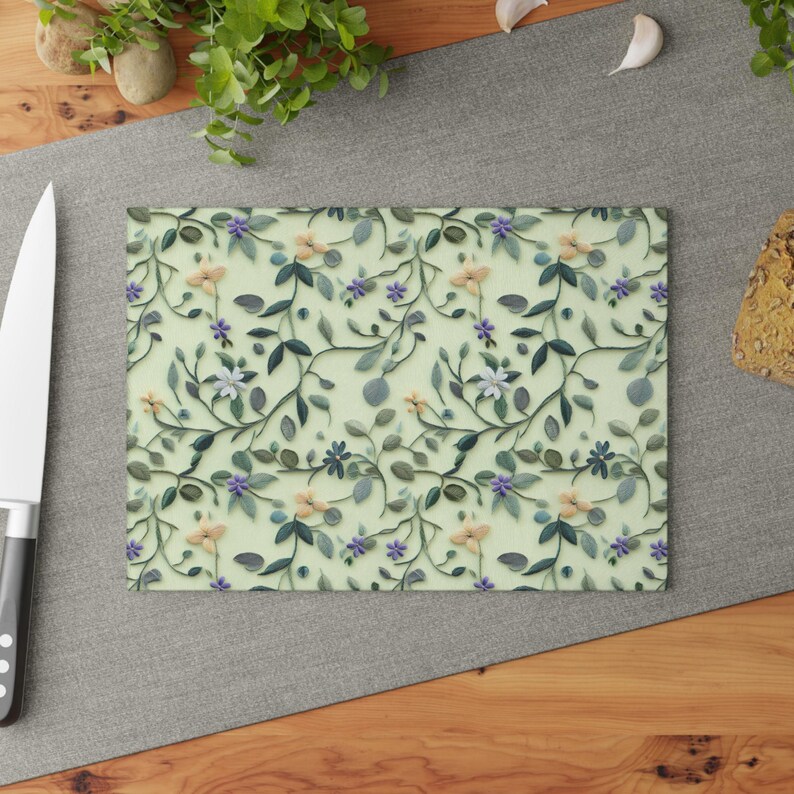 Botanical Glass Cutting Board | Wildflowers | Charcuterie Board | Serving Plate | Tempered Glass | Floral Cutting Board | Housewarming Gift 8" x 11"