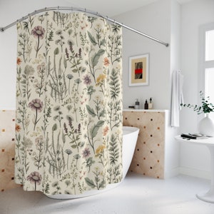 Botanical Shower Curtain | Wildflowers | Cottagecore Shower Curtain | Whimsical Bath Decor | Floral Shower Curtain | Botanical Bath Decor