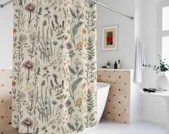 Botanical Shower Curtain | Wildflowers | Cottagecore Shower Curtain | Whimsical Bath Decor | Floral Shower Curtain | Botanical Bath Decor