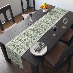 Vintage Rabbit Table Runner | Scandinavian Table Runner | Spring Table Runner | Botanical Print | Easter Table Runner | Poly Cotton Linens 16" × 90"