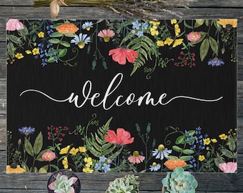Wildflower Welcome Mat | Spring Welcome Mat | Floral Welcome Mat | Wild Flowers | Boho Welcome Mat | Bohemian Floor Mat | Boho Rug