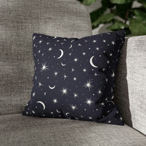 Moon and Stars Pillow Cover | Faux Suede | Celestial Pillow Cover | Boho Pillow Cover | Bohemian | Crescent Moon | Witchy | Cosmic | Space