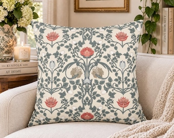 William Morris Pillow Cover | Art Nouveau Floral Faux Suede Throw Pillow | Vintage Botanical Cushion | Cottagecore Victorian Home Decor
