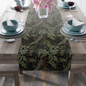 Vintage Botanical Table Runner | Cottagecore Table Runner | Forest Green Table Topper | Organic | Plant | Fern | Rustic Farmhouse Home Decor