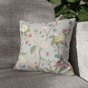Floral Pillow Cover | Faux Suede | Botanical Throw Pillow | Chinoiserie | Wild Floral Decor | Toile Pillow Cover | Victorian Pillowcase