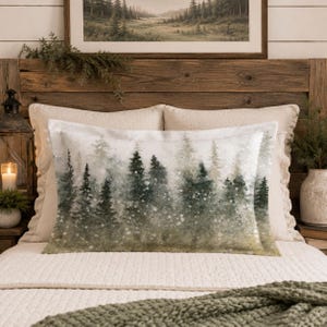 Winter Forest Pillow Sham | Snowy Pine Trees | Rustic Farmhouse Bedding | Woodland Bedroom Decor | Christmas Pillow Cover | Cabin Decor