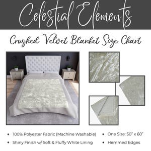 May include: A white crushed velvet throw blanket with a subtle shimmer. The blanket is 50 inches by 60 inches and has a soft, fluffy white lining. The blanket is machine washable and has hemmed edges.