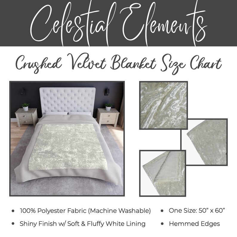 May include: A white crushed velvet throw blanket with a subtle shimmer. The blanket is 50 inches by 60 inches and has a soft, fluffy white lining. The blanket is machine washable and has hemmed edges.