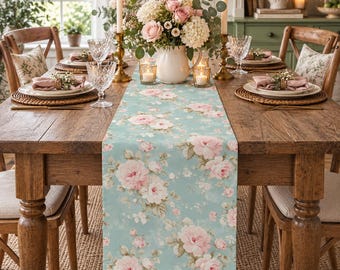 Floral Table Runner | Shabby Chic Decor | French Country Rose | Cottagecore Table Decor | Victorian Floral | Wedding Table Linen