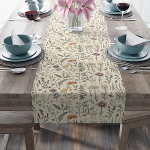 Botanical Table Runner | Wildflowers | Cottagecore Table Runner | Whimsical Kitchen Decor | Floral Table Runner | Botanical Table Linens