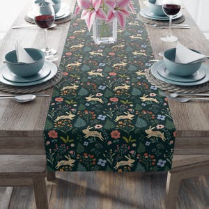 Botanical Rabbit Table Runner | Scandinavian Cottagecore Table Runner | Whimsical Home Decor | Boho Forest Floral Table Runner Gift