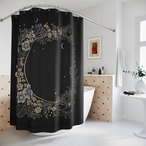 Whimsigoth Shower Curtain | Dark Floral Shower Curtain | Celestial Shower Curtain | Whimsical Decor | Witchy Bathroom | Gothic Bath Decor