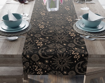 Witchy Table Runner | Witchcraft Table Decor | Sun and Moon Decor | Dark Boho Table Runner | Celestial Table Runner | Whimsigoth Decor