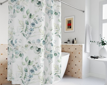 Botanical Shower Curtain | Eucalyptus | Watercolor | Boho Shower Curtain | Elegant Decorative Beautiful Natural Shower Curtain Bath Decor