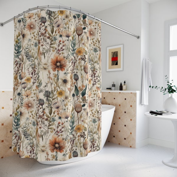 Botanical Shower Curtain | Wildflowers | Cottagecore Shower Curtain | Whimsical Bath Decor | Floral Shower Curtain | Botanical Bath Decor