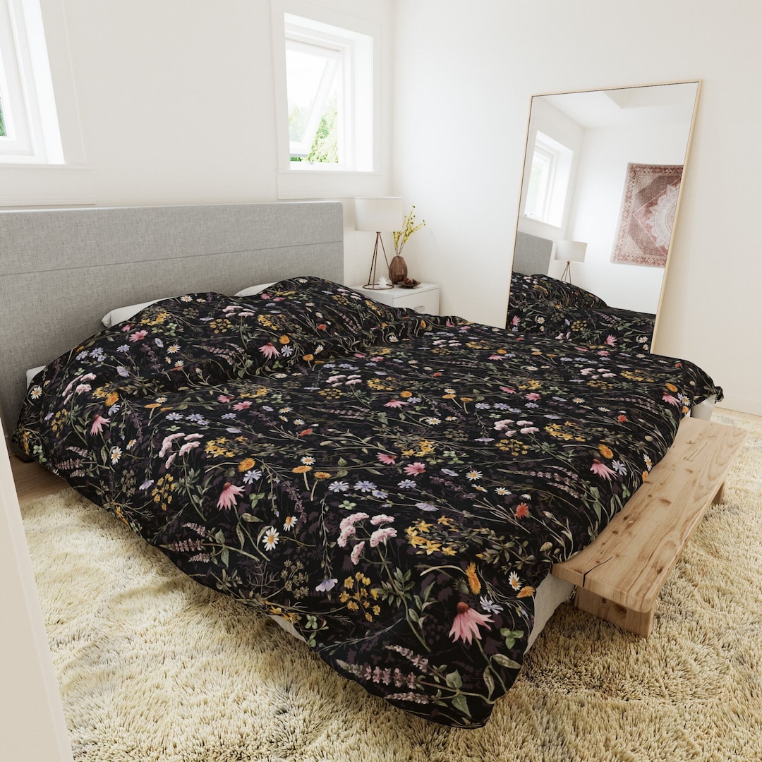 Dark Floral Duvet Cover Cottagecore Duvet Farmhouse Bedding Botanical