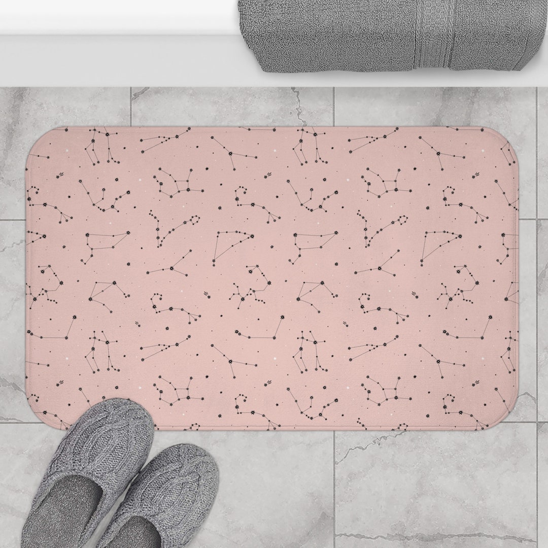 Pink Celestial Bath Mat Constellations Boho Bath Mat Cute Star