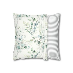 Botanical Eucalyptus Pillow Cover | Watercolor Greenery Throw Pillow | Boho Cottagecore Decor | Faux Suede Nature Accent Pillow image 6