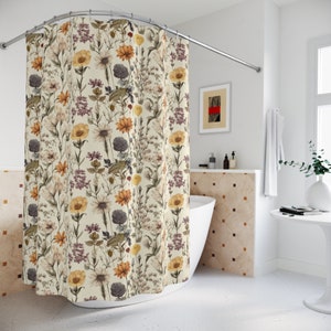Rustic Wildflower Shower Curtain | Botanical Print | Floral Bathroom Decor | Boho Chic Farmhouse Style Shower Curtain | Nature Inspired