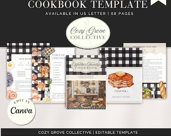 Plantilla de libro de cocina editable, plantilla de receta, libro de cocina casero, plantilla de libro de cocina familiar personalizable, libro de cocina digital, plantilla de tarjeta de receta