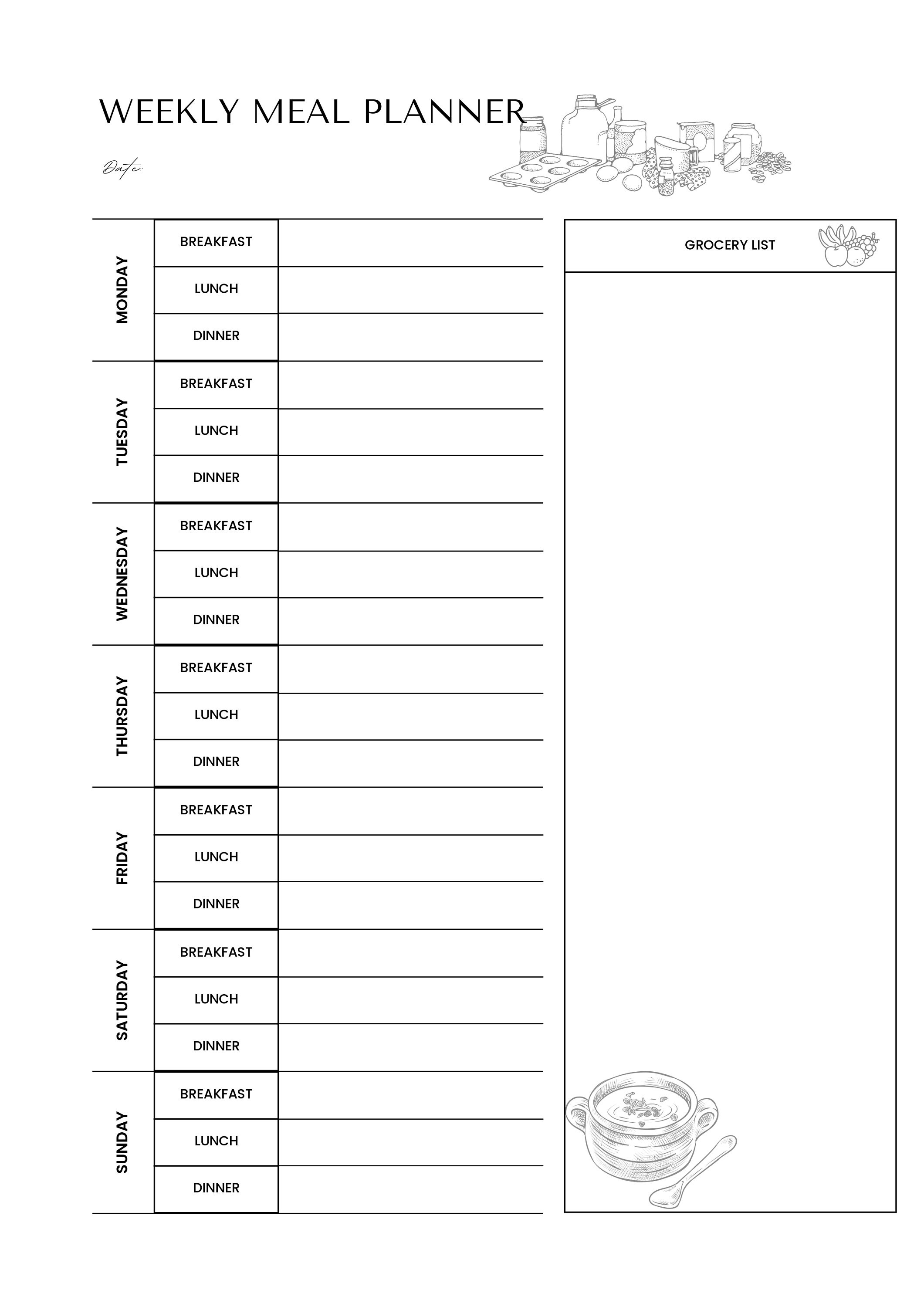 weekly-meal-planner-with-grocery-list-printable-recipe-card-etsy