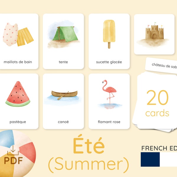 ÉTÉ / SUMMER | French Edition | Nomenclature 3 Part Cards | Montessori Friendly | Educational and Printable Flashcards Activity