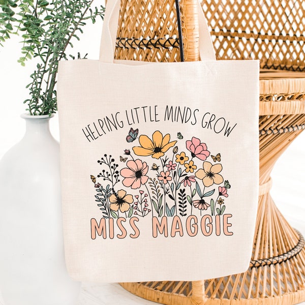 Teacher Tote Bag Personalized Teacher Canvas Tote Custom Teacher Gift for Teacher Back to School Tote Floral Teacher Thank You Gift Custom