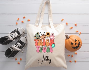 Trick or Treat Personalized Ghost Bag Reusable Halloween Bag Kids Boy Girl Unisex Halloween Candy Bag Trick or Treat Bag with Name