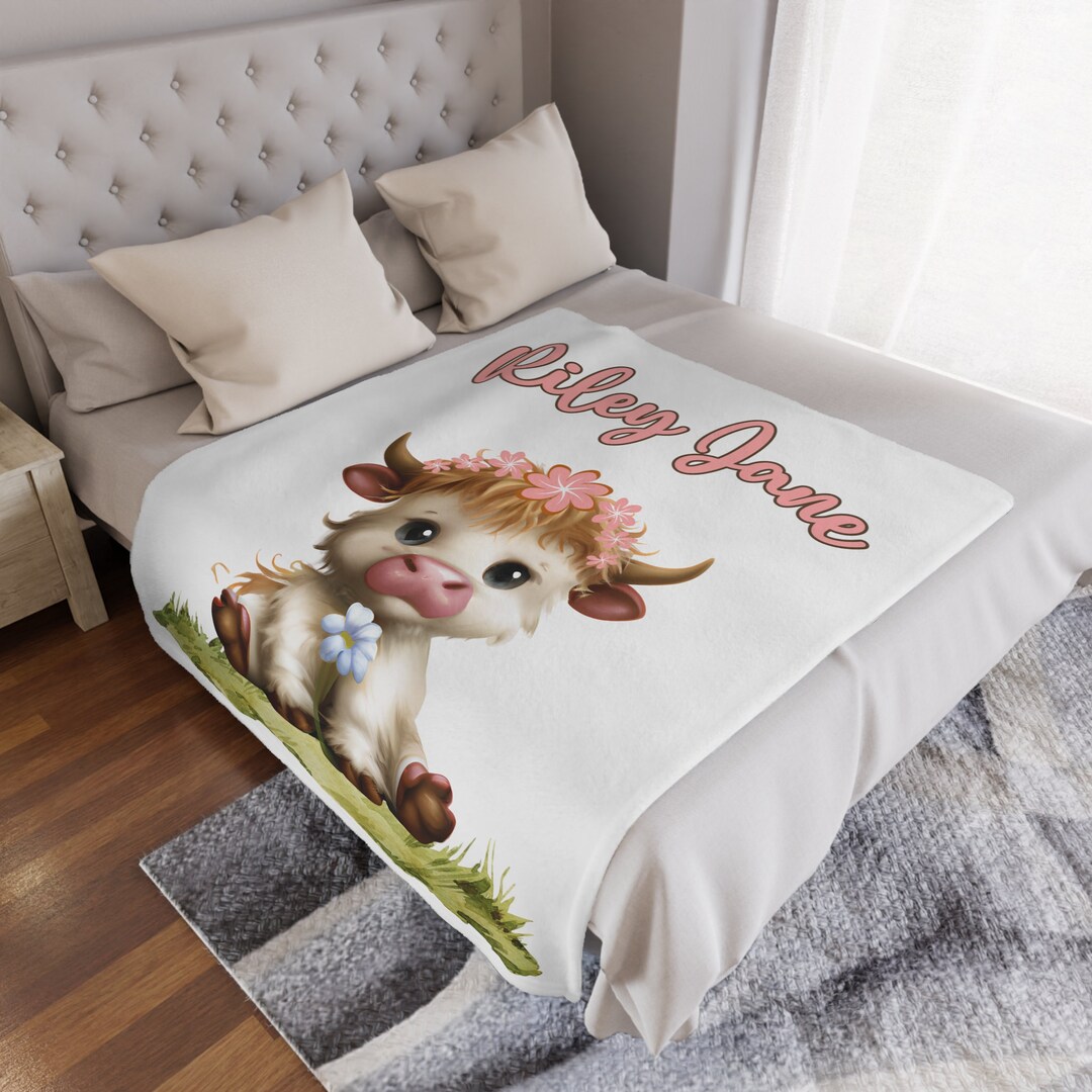Baby Highland Cow Minky Blanket Cute Custom Name Cow Baby Etsy
