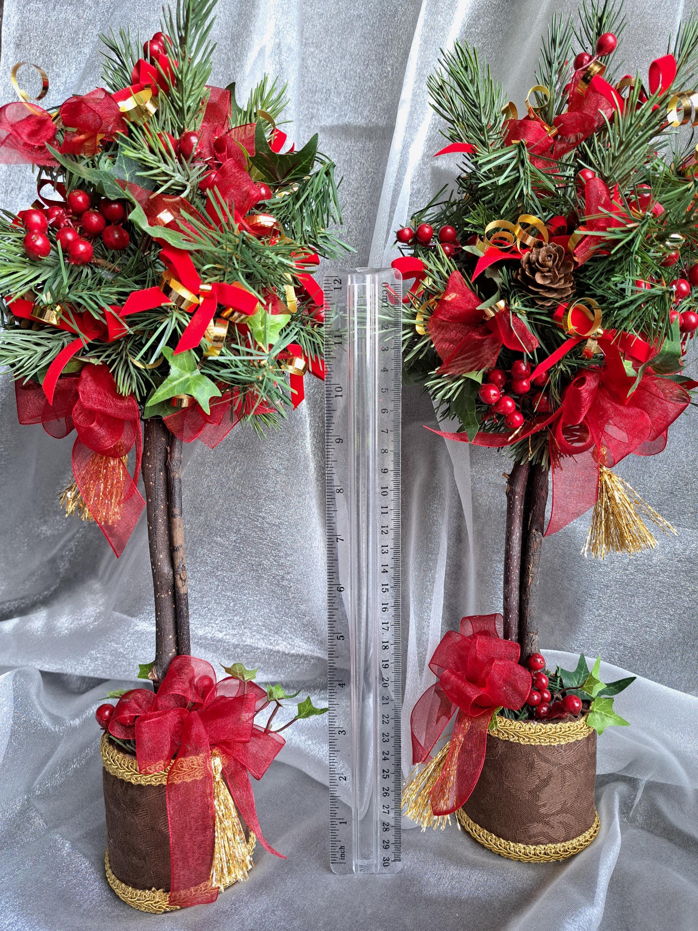 Table Topiaries Christmas Tabletop Topiary Faux Trees SET of 2 Seasonal Holiday Decor ...