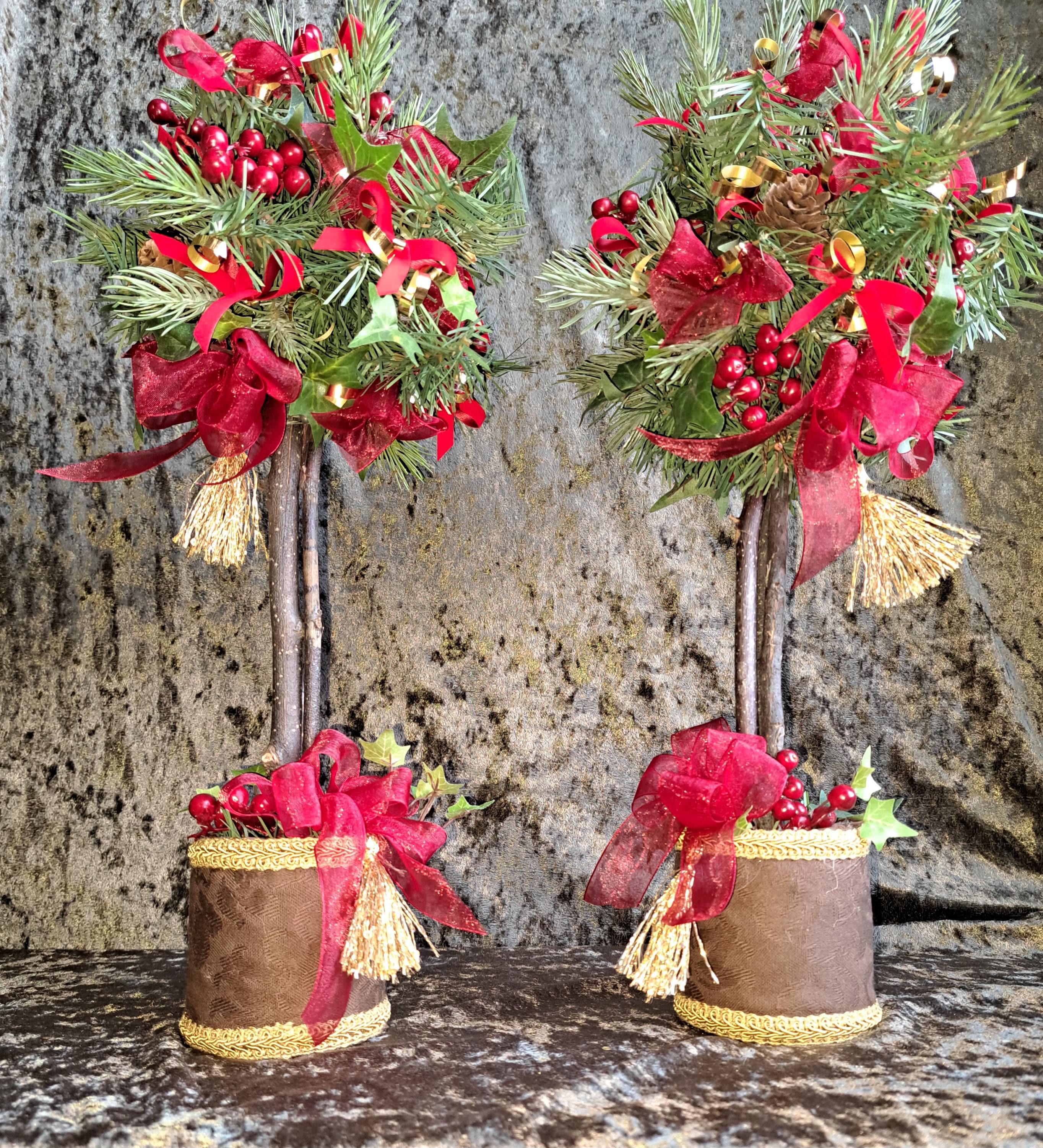 Table Topiaries Christmas Tabletop Topiary Faux Trees SET of 2 Seasonal Holiday Decor ...