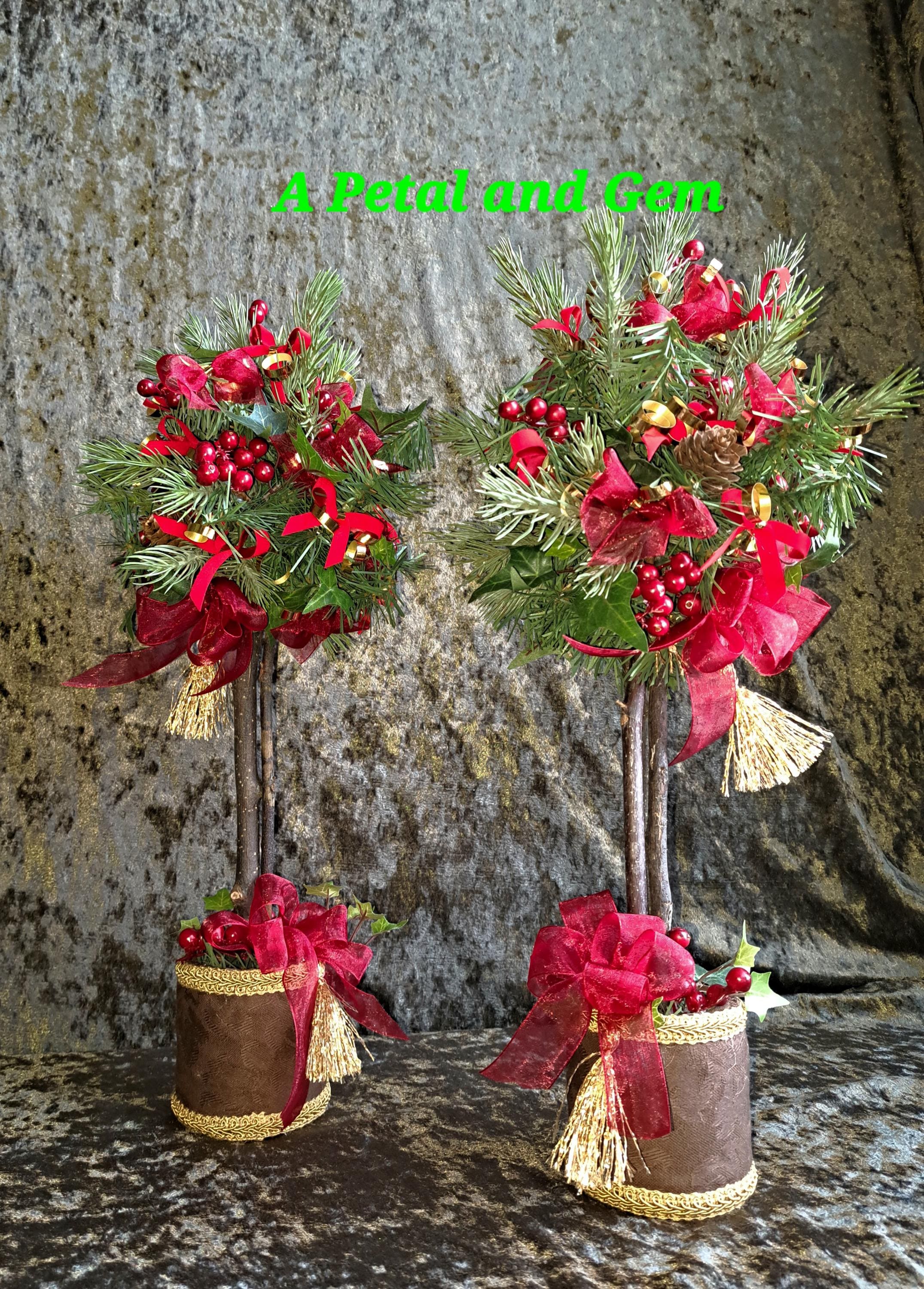 Table Topiaries Christmas Tabletop Topiary Faux Trees SET of 2 Seasonal Holiday Decor ...