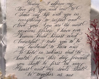 Custom Handwritten Wedding Vows | Quotes in Copperplate Calligraphy on Handmade Deckled Edge Cotton Paper