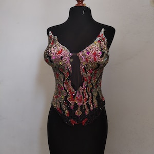 Fully rhinestoned corset fire colored rhinestoned corset with velvet size corset size, fully embelished corset made 2 size (FREE SHIPPING)