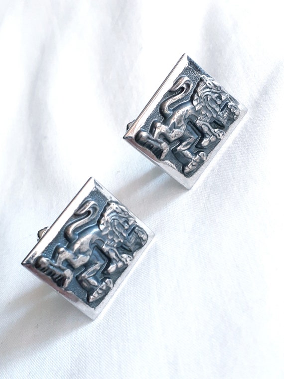 Swank sterling silver vintage cufflinks Lions - image 6
