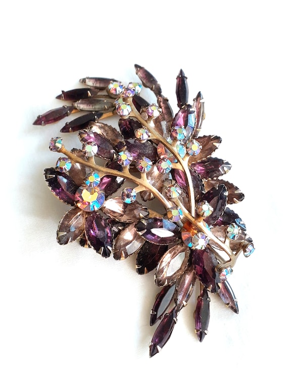 Large purple rhinestones brooch, vintage