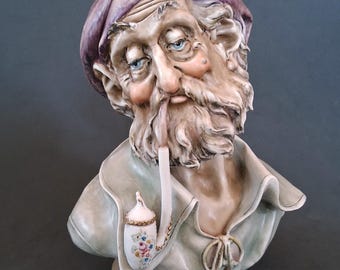 A. Borsato Capodimonte Italy porcelain bust Old Man with pipe