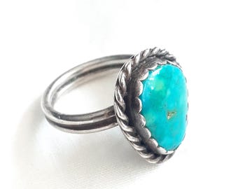 Vintage Navajo WP Turquoise Sterling Silver ring, size 4.75