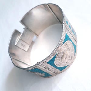 Taxco Mexico Aztec Sterling Silver bracelet w Turquoise, 53 grams