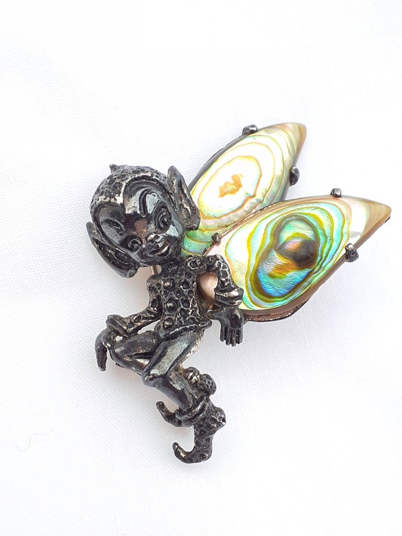 Sterling silver Elf Fairy abalone shell pin brooch
