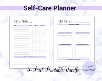 Self Care Checklist, Self-Care Planner, Selfcare Journal Digital Gift, Mindfulness Mental Health Kit, Wellness Planner Printable Bundle, PDF